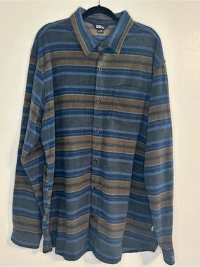 Eddie Bauer Blue and Brown Striped Long-Sleeve Button-Down Shirt